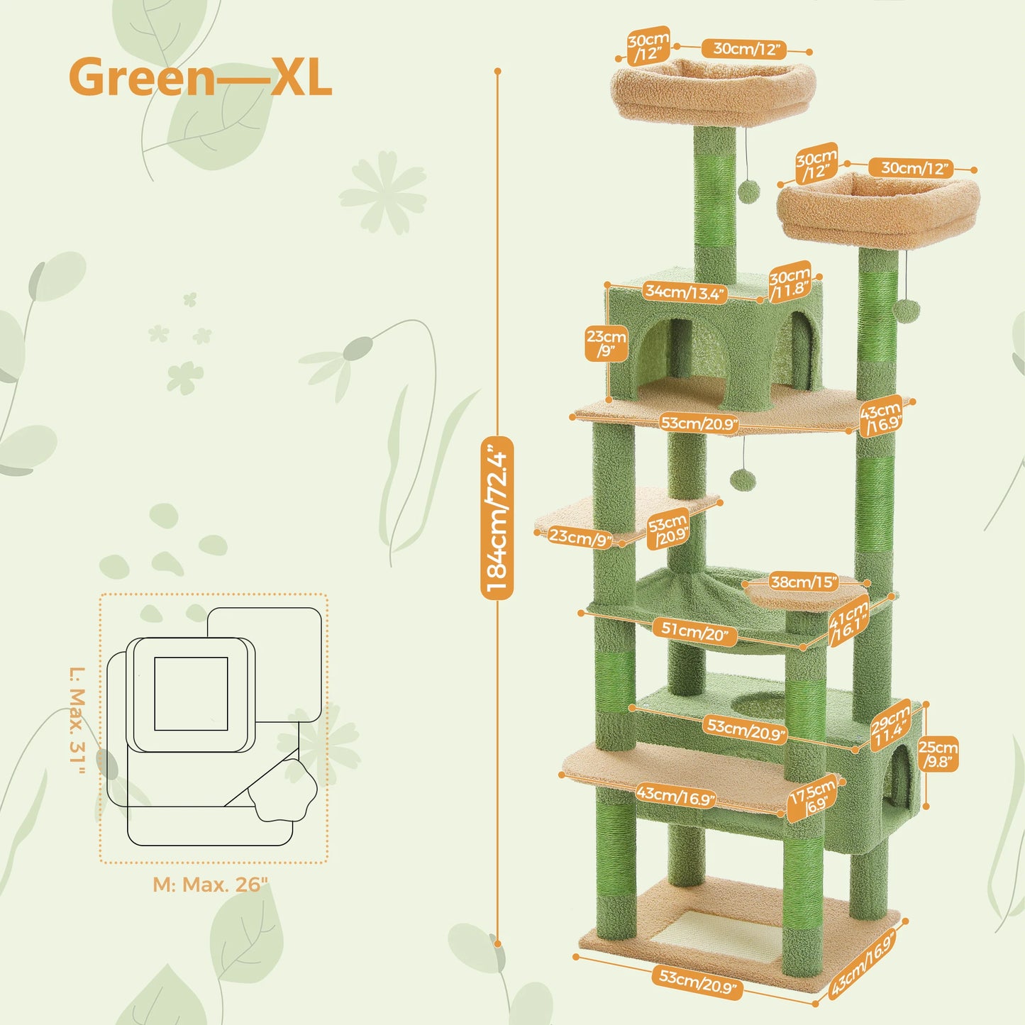 Green Cat Tree with Hammock
