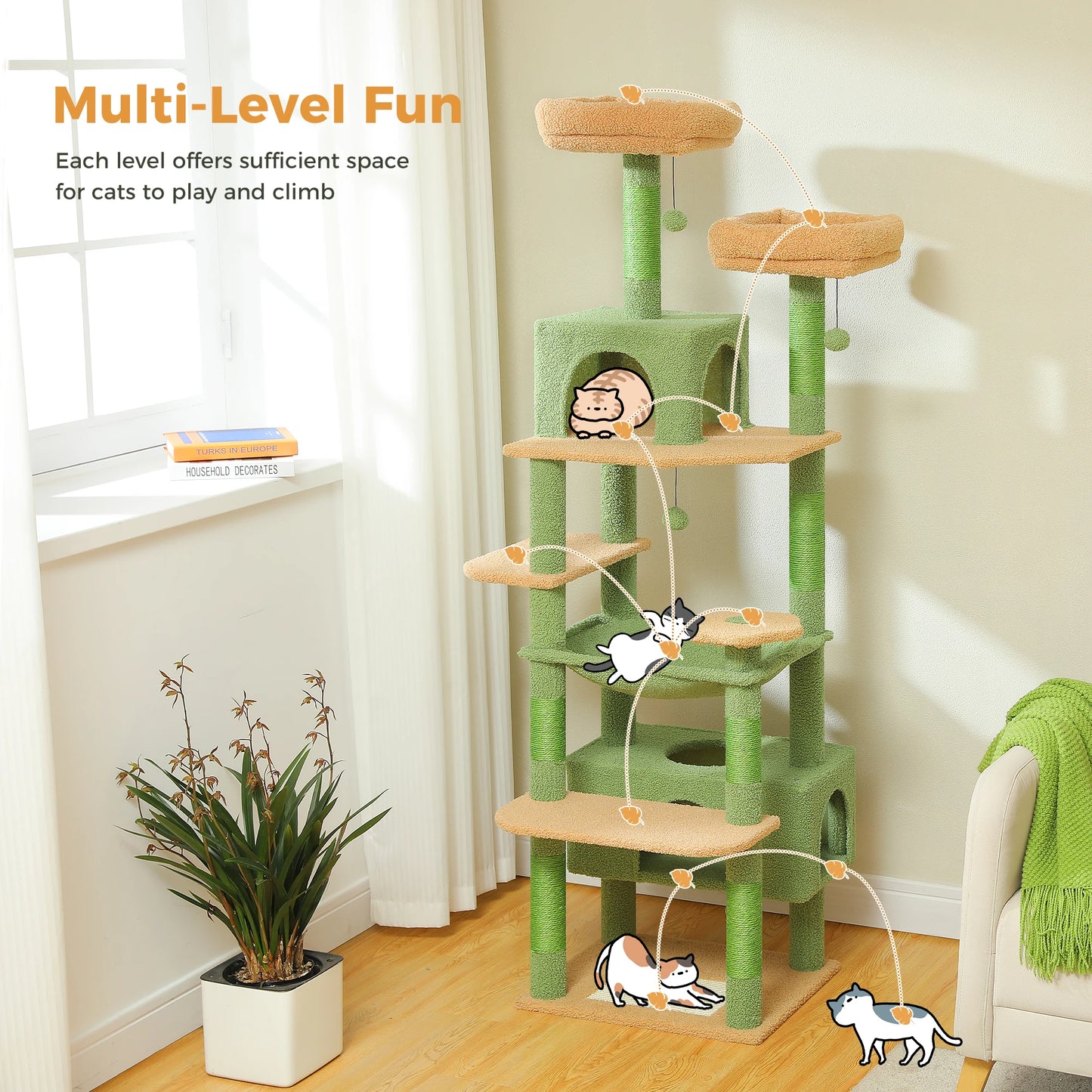 Green Cat Tree with Hammock