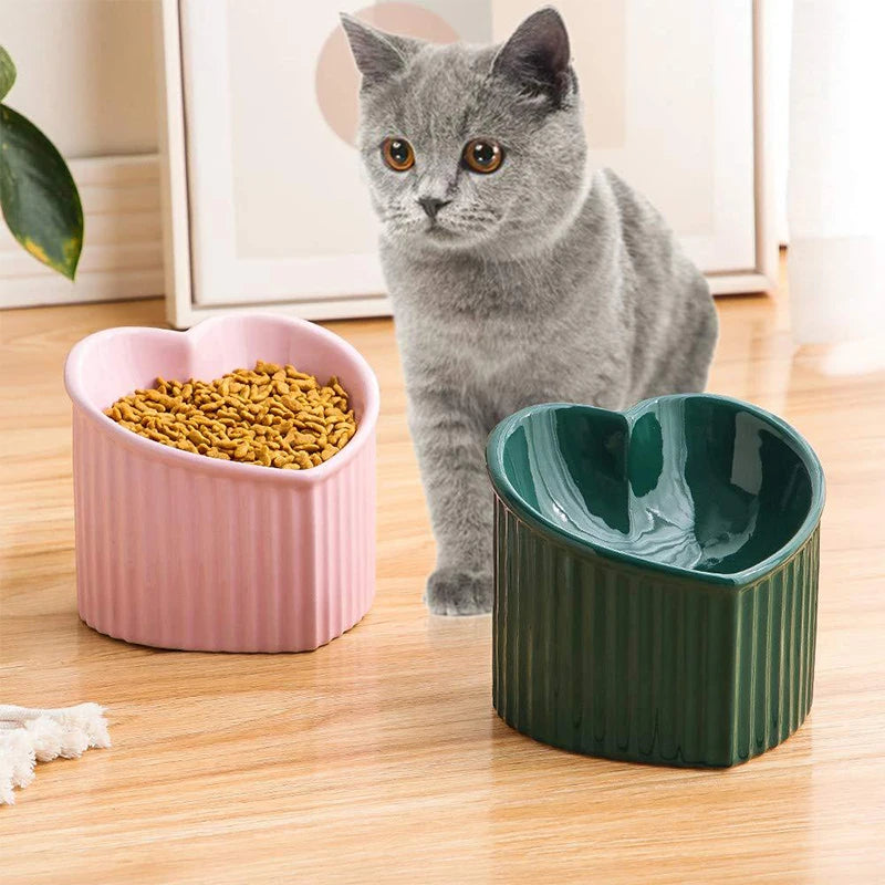 Heart-Shaped Elevated Cat Bowl