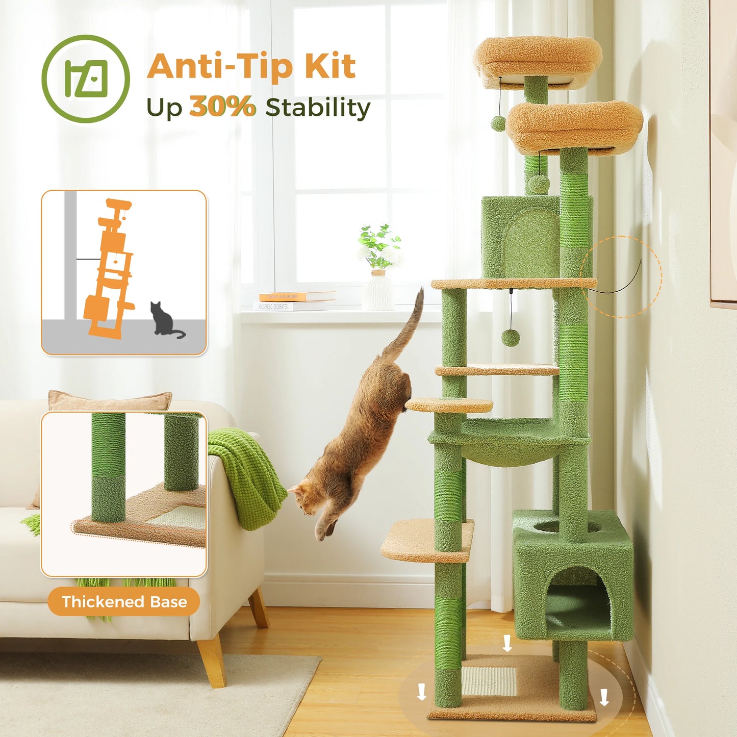 Green Cat Tree with Hammock